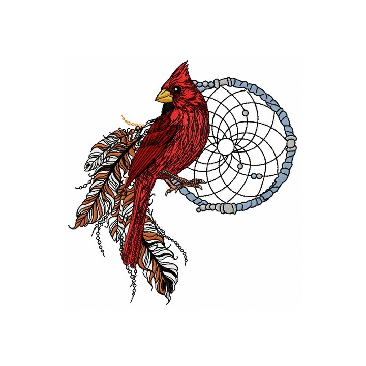 Northern cardinal with dreamcatcher embroidery design - Embroidery Design