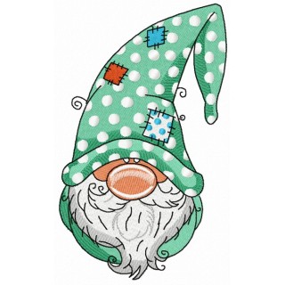 Gnome in polka dot phrygian cap embroidery design - Embroidery Design