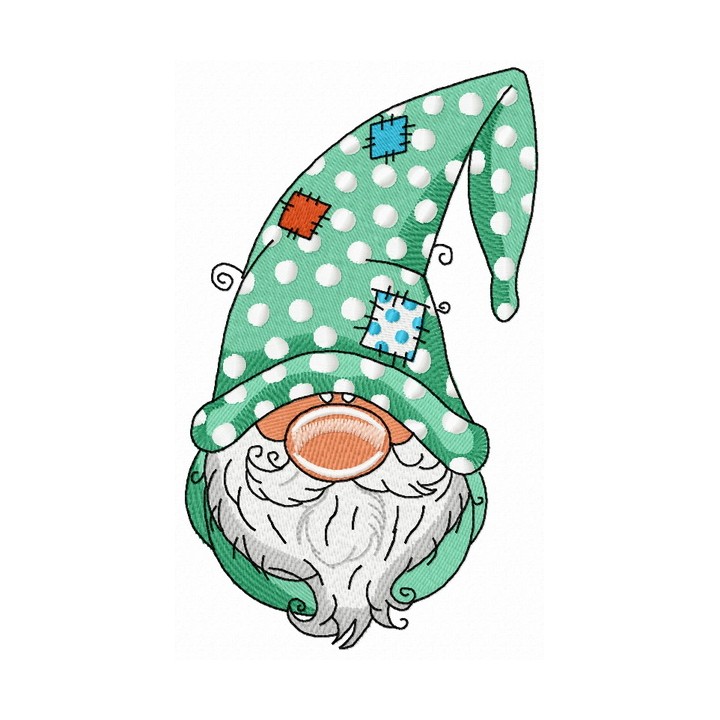 Gnome in polka dot phrygian cap embroidery design - Embroidery Design