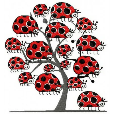 Ladybug tree embroidery design showcasing a charming bug motif ideal for various stitching projects.