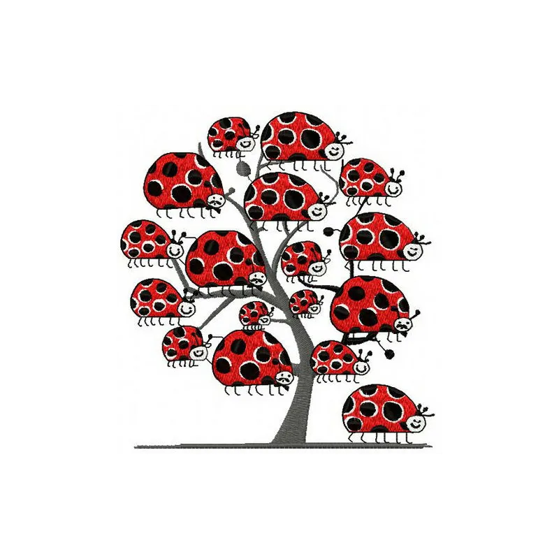 Ladybug tree embroidery design showcasing a charming bug motif ideal for various stitching projects.