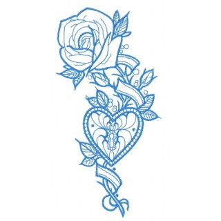 Rose and locked heart one color embroidery design - Embroidery Design
