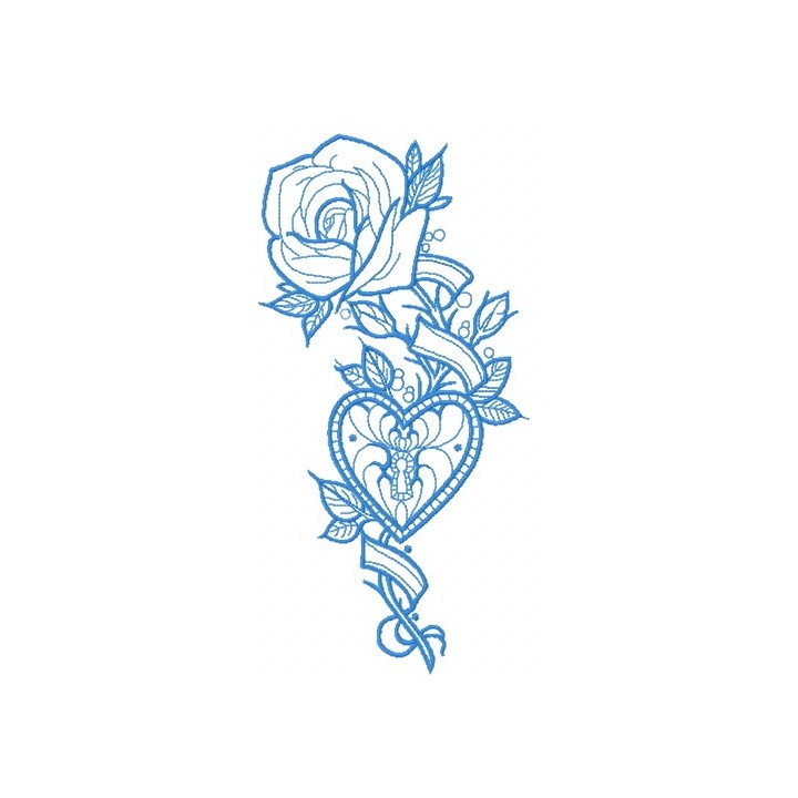 Rose and locked heart one color embroidery design - Embroidery Design