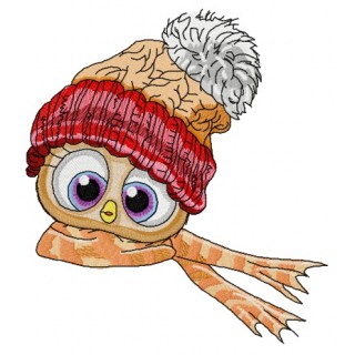 Bird in knitted hat and scarf embroidery design - Embroidery Design