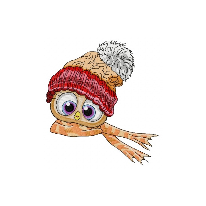 Bird in knitted hat and scarf embroidery design - Embroidery Design