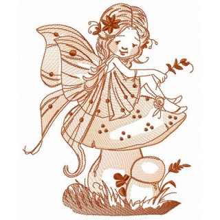 Fairy sitting on mushroom embroidery design - Embroidery Design