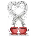 Coffee cups 2 embroidery design showcasing cheerful coffee cup motifs, perfect for kitchen-themed projects.