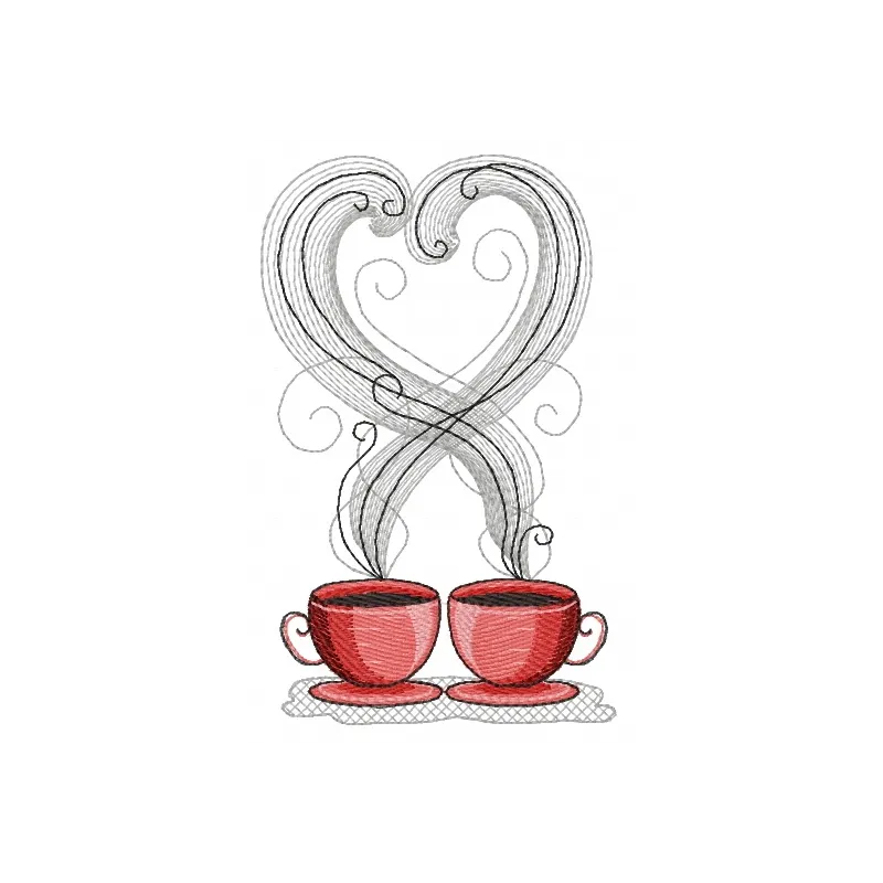 Coffee cups 2 embroidery design showcasing cheerful coffee cup motifs, perfect for kitchen-themed projects.