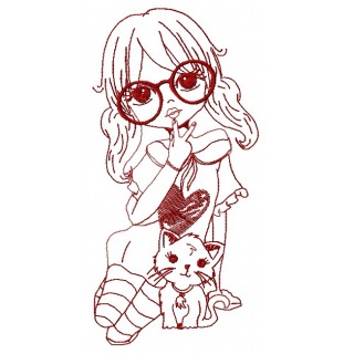 Girl and kitten 2 embroidery design - Embroidery Design