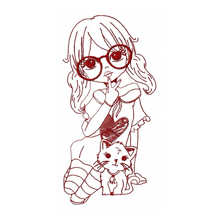 Girl and kitten 2 embroidery design - Embroidery Design