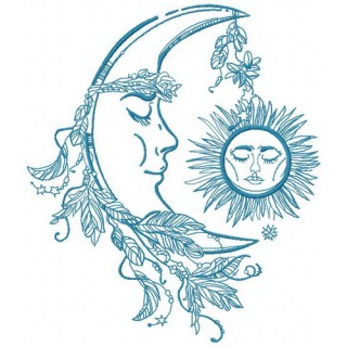 Sleeping moon and sun embroidery design - Embroidery Design