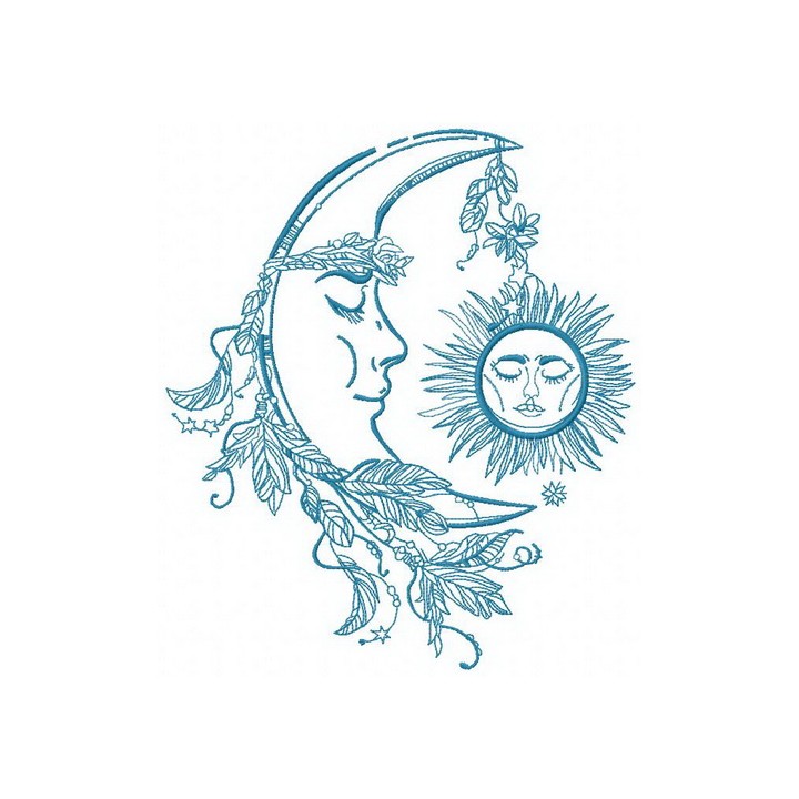 Sleeping moon and sun embroidery design - Embroidery Design