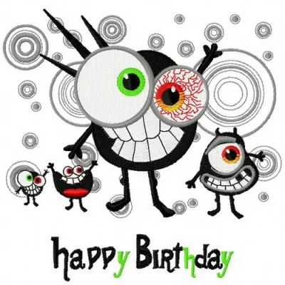 Funny microbes embroidery design featuring whimsical monster motifs, ideal for creative stitching projects.