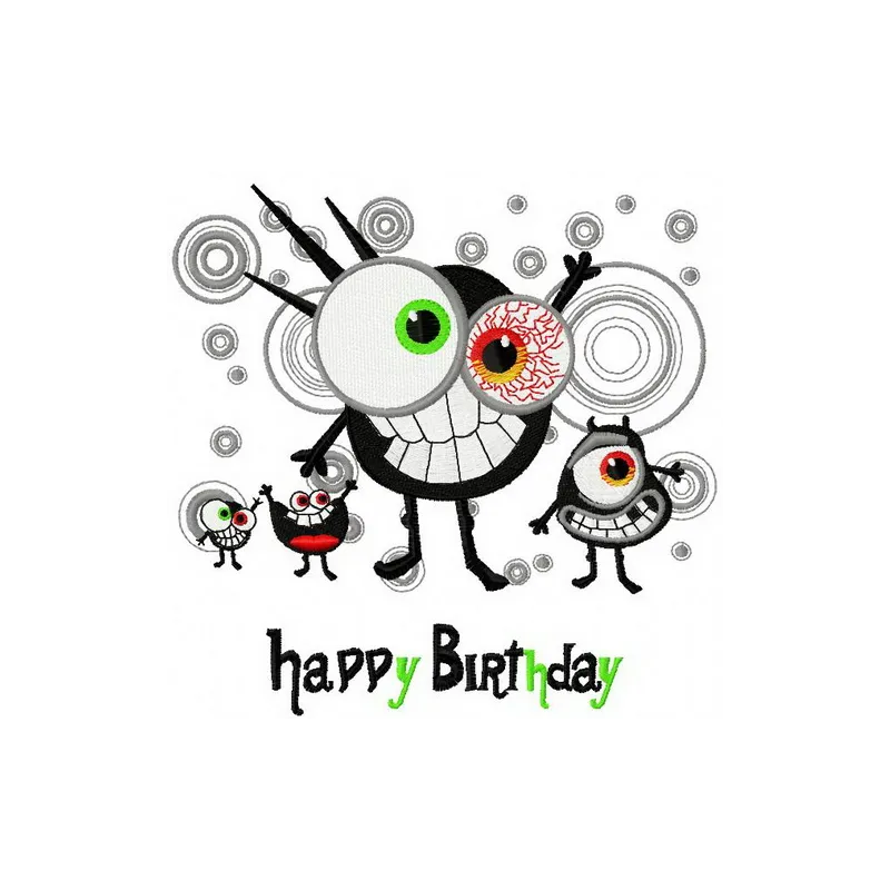 Funny microbes embroidery design featuring whimsical monster motifs, ideal for creative stitching projects.