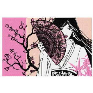 Shy Japanese girl embroidery design - Embroidery Design