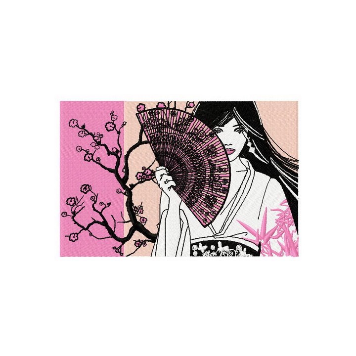 Shy Japanese girl embroidery design - Embroidery Design