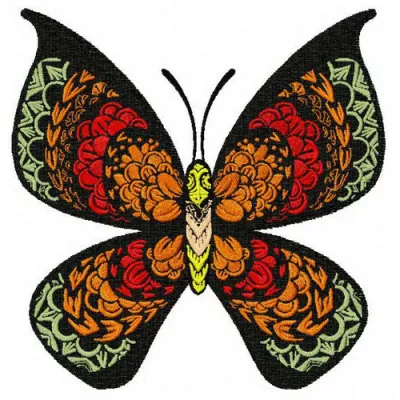 Black Beauty embroidery design featuring an elegant butterfly motif, perfect for embellishing various fabric items.