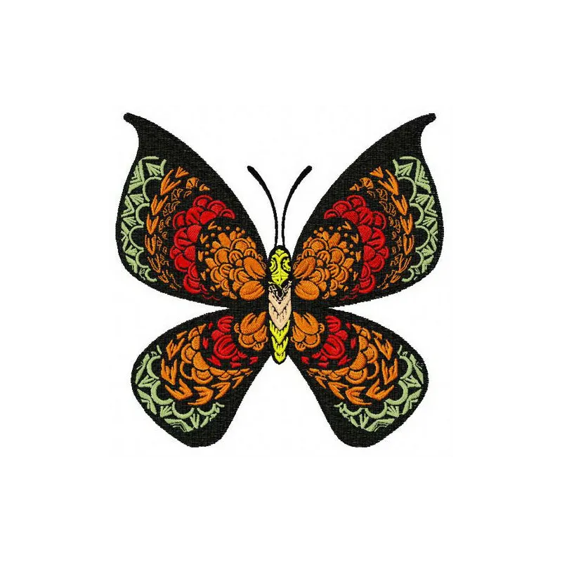 Black Beauty embroidery design featuring an elegant butterfly motif, perfect for embellishing various fabric items.