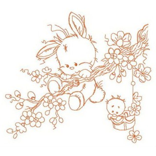 Bunny hanging on tree branch embroidery design - Embroidery Design