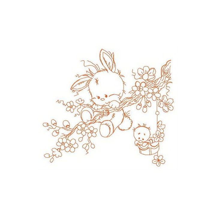 Bunny hanging on tree branch embroidery design - Embroidery Design