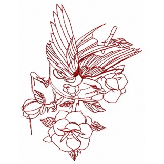 Bird and roses 2 embroidery design - Embroidery Design