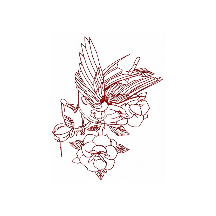Bird and roses 2 embroidery design - Embroidery Design