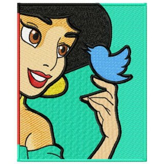 Jasmin with bird embroidery design - Embroidery Design