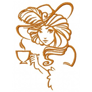 Retro girl with coffee cup 2 embroidery design - Embroidery Design