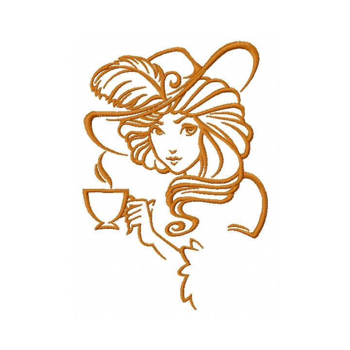 Retro girl with coffee cup 2 embroidery design - Embroidery Design