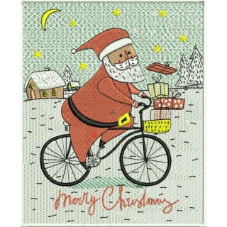 Santa cycling embroidery design - Embroidery Design