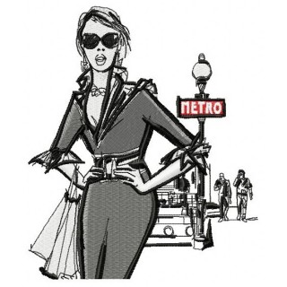 Girl near metro embroidery design - Embroidery Design