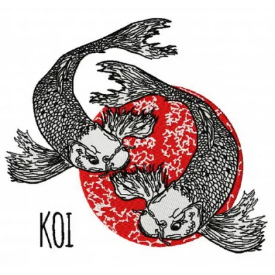 Koi embroidery design showcasing a vibrant sea life motif, perfect for stitching on apparel and home decor.