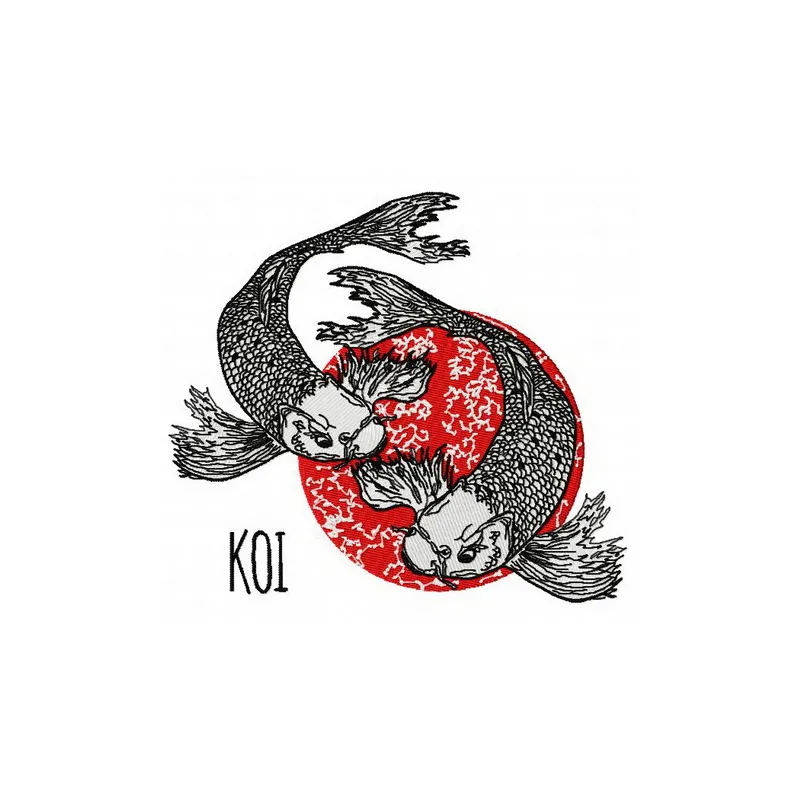 Koi embroidery design showcasing a vibrant sea life motif, perfect for stitching on apparel and home decor.