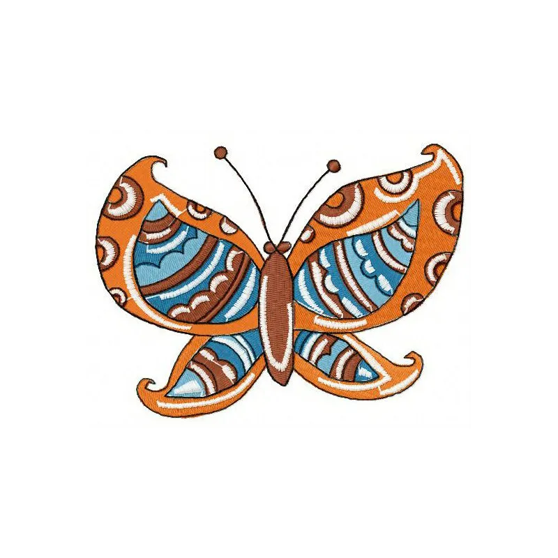 Striped butterfly embroidery design showcasing colorful stitching patterns for creative projects.