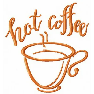 Hot coffee cup embroidery design featuring a steaming cup, ideal for stitching on kitchen towels or tote bags.