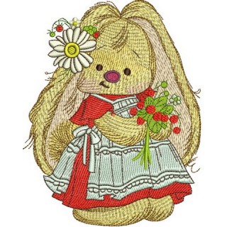 Bunny Mi with strawberries embroidery design - Embroidery Design