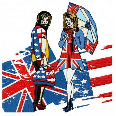 British VS American embroidery design showcasing cultural motifs for creative stitching projects.