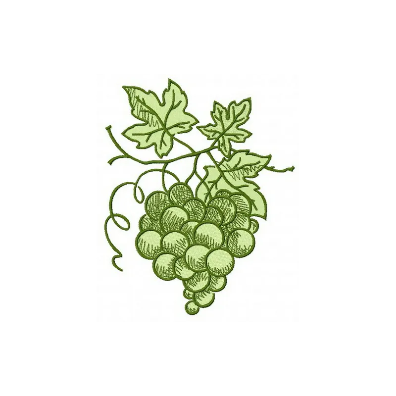 Preview of a green grapes embroidery design featuring detailed stitched motifs of fruit, ideal for various projects.