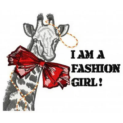 I am a fashion girl embroidery design showcasing a stylish African animal motif, perfect for trendy apparel.