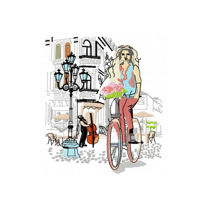 Cycling with bouquet embroidery design - Embroidery Design