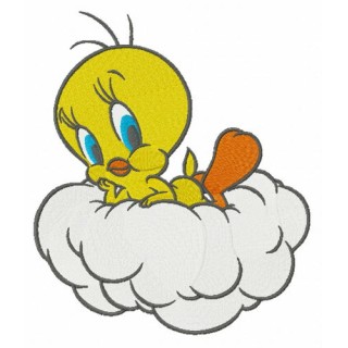 Tweety resting on cloud embroidery design - Embroidery Design