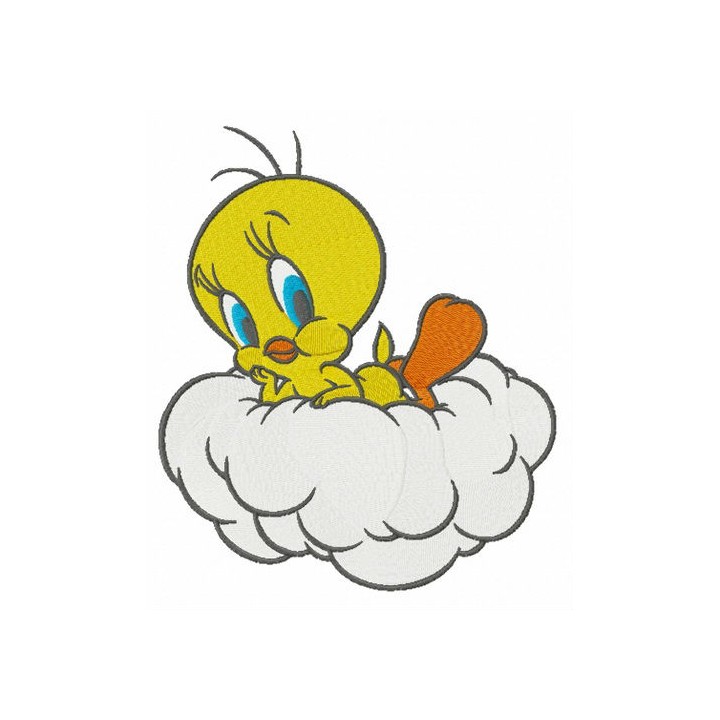 Tweety resting on cloud embroidery design - Embroidery Design