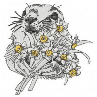 Gopher with daffodils embroidery design - Embroidery Design