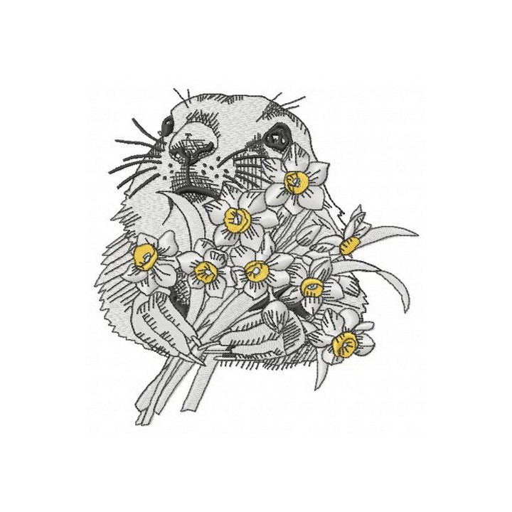 Gopher with daffodils embroidery design - Embroidery Design