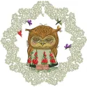 Shy owl embroidery design showcasing a cute owl motif, ideal for stitching on t-shirts, tote bags, or baby onesies.
