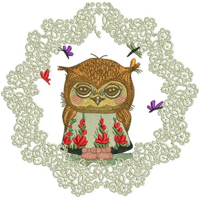 Shy owl embroidery design showcasing a cute owl motif, ideal for stitching on t-shirts, tote bags, or baby onesies.