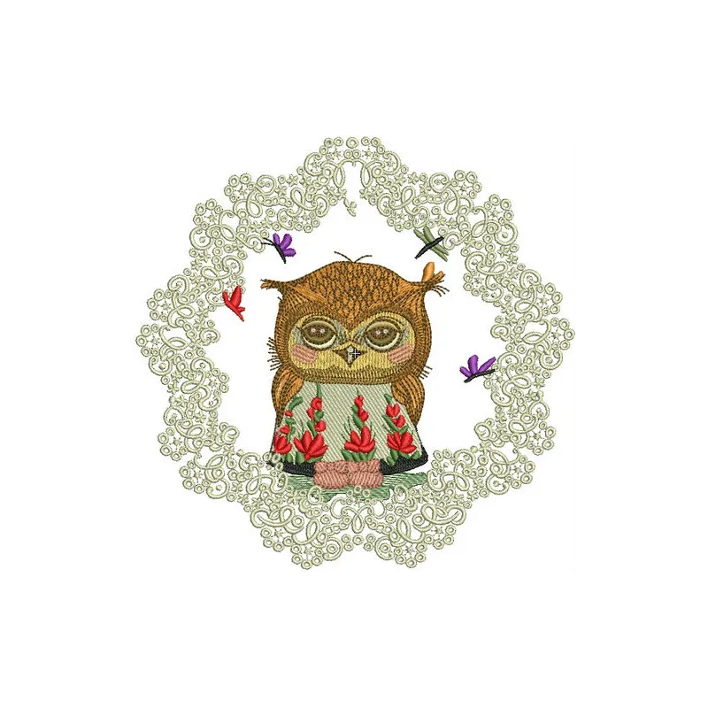 Shy owl embroidery design showcasing a cute owl motif, ideal for stitching on t-shirts, tote bags, or baby onesies.