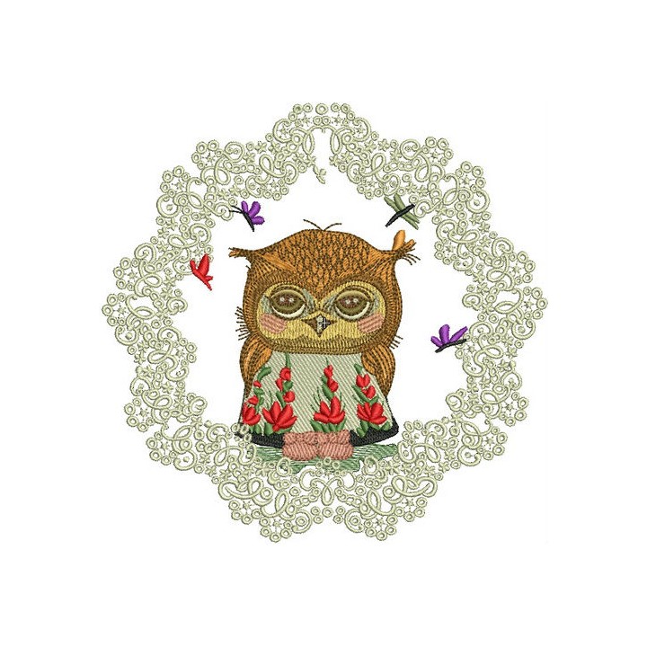 Shy owl embroidery design - Embroidery Design