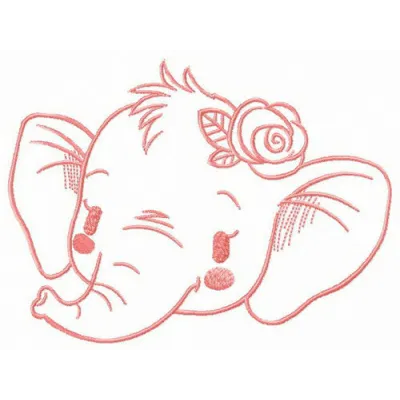 Shy elephant muzzle embroidery design showcasing a cute and whimsical stitched motif for various projects.