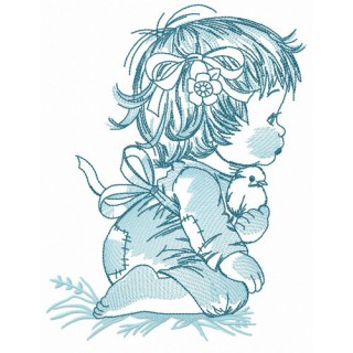 Girl and birds embroidery design - Embroidery Design